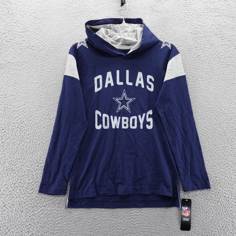 NFL Team Apparel Dallas Cowboys Boys Blue Hooded Long Sleeve Shirt Medium NEW